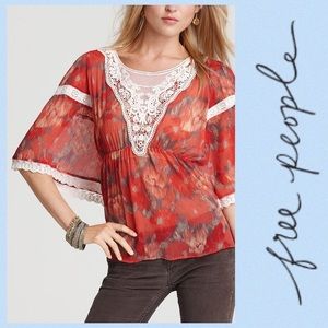 Free People Daydreamer Red Print Peasant Blouse